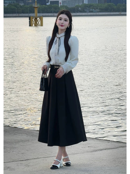 LILI Li Lijia [Hera Girl] Xiaoxiang style daughter suit 2025 autumn shirt skirt complete set