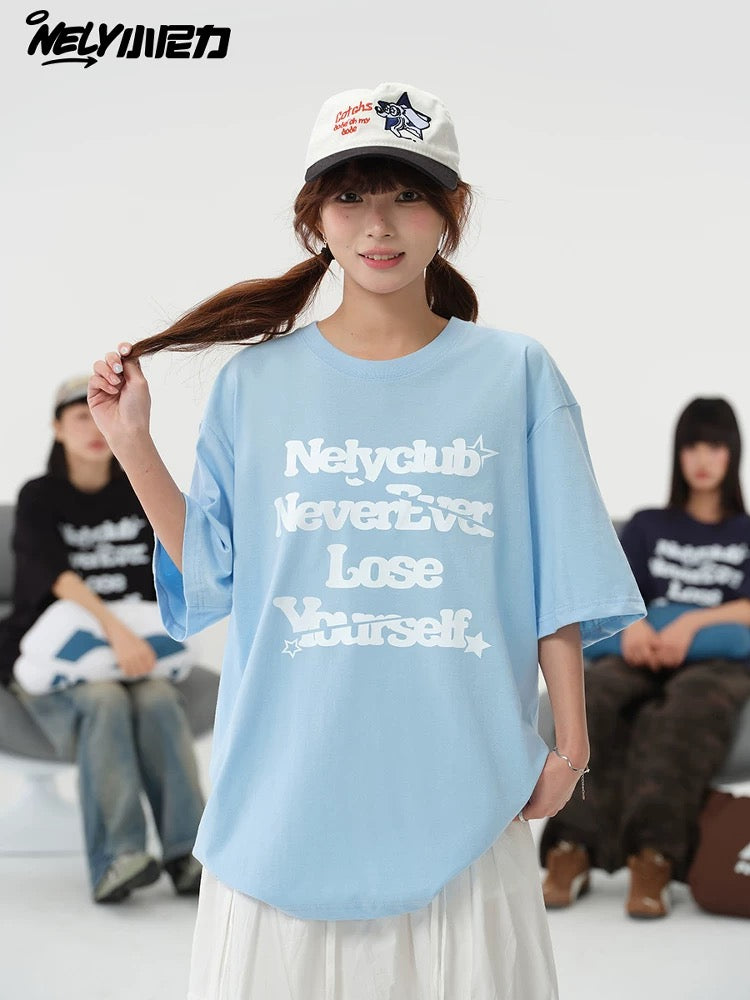 NELY Little Nili tide brand letter American casual short-sleeved men and women T-shirt summer 2025 new cotton loose top