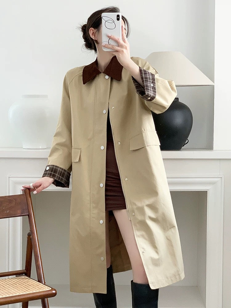 YAHI French high-end contrast temperament classic khaki mid-length lapel trench coat female autumn new