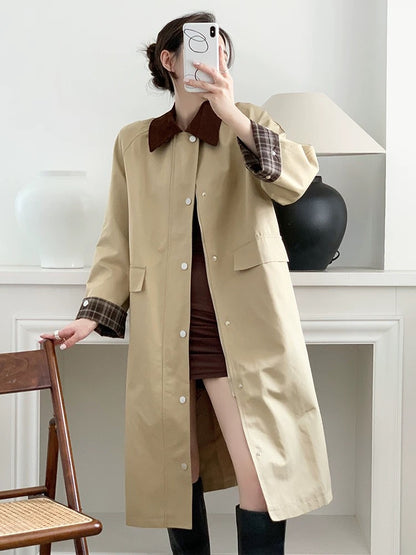 YAHI French high-end contrast temperament classic khaki mid-length lapel trench coat female autumn new