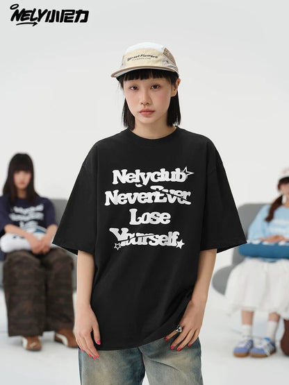 NELY Little Nili tide brand letter American casual short-sleeved men and women T-shirt summer 2025 new cotton loose top