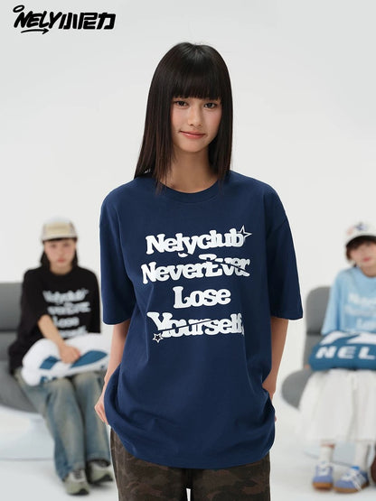 NELY Little Nili tide brand letter American casual short-sleeved men and women T-shirt summer 2025 new cotton loose top
