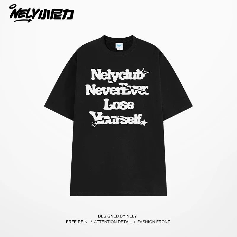 NELY Little Nili tide brand letter American casual short-sleeved men and women T-shirt summer 2025 new cotton loose top