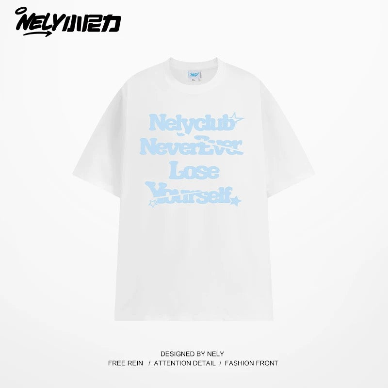 NELY Little Nili tide brand letter American casual short-sleeved men and women T-shirt summer 2025 new cotton loose top