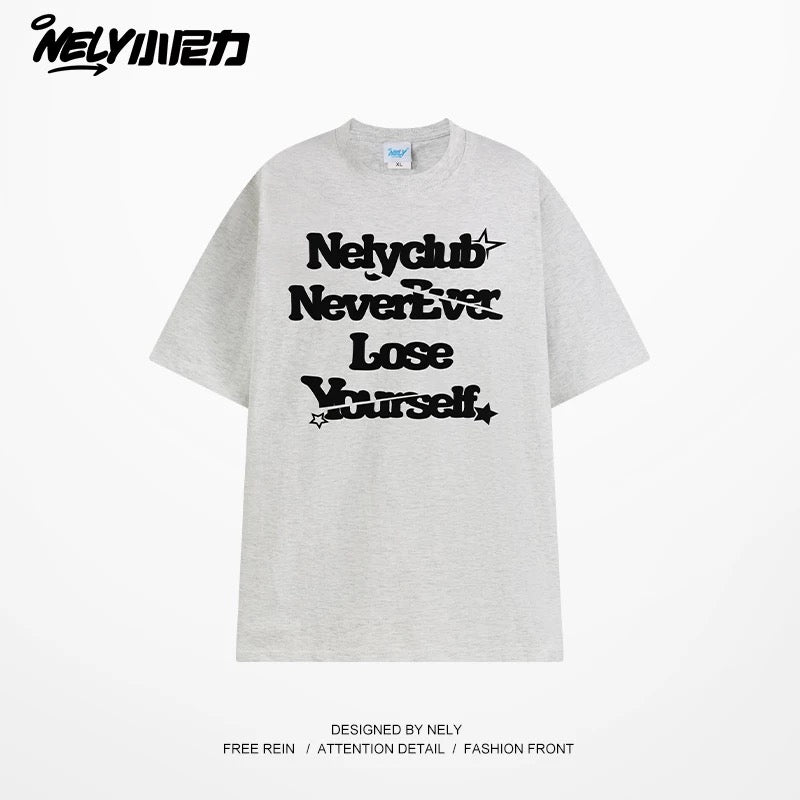 NELY Little Nili tide brand letter American casual short-sleeved men and women T-shirt summer 2025 new cotton loose top