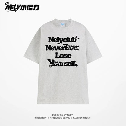 NELY Little Nili tide brand letter American casual short-sleeved men and women T-shirt summer 2025 new cotton loose top