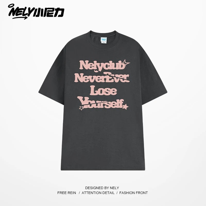 NELY Little Nili tide brand letter American casual short-sleeved men and women T-shirt summer 2025 new cotton loose top