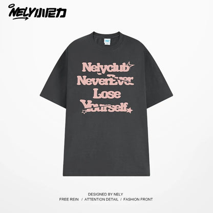 NELY Little Nili tide brand letter American casual short-sleeved men and women T-shirt summer 2025 new cotton loose top