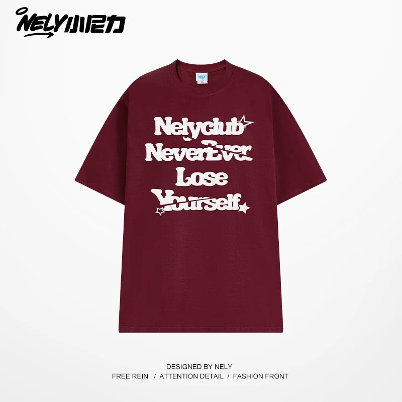 NELY Little Nili tide brand letter American casual short-sleeved men and women T-shirt summer 2025 new cotton loose top