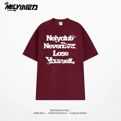 NELY Little Nili tide brand letter American casual short-sleeved men and women T-shirt summer 2025 new cotton loose top