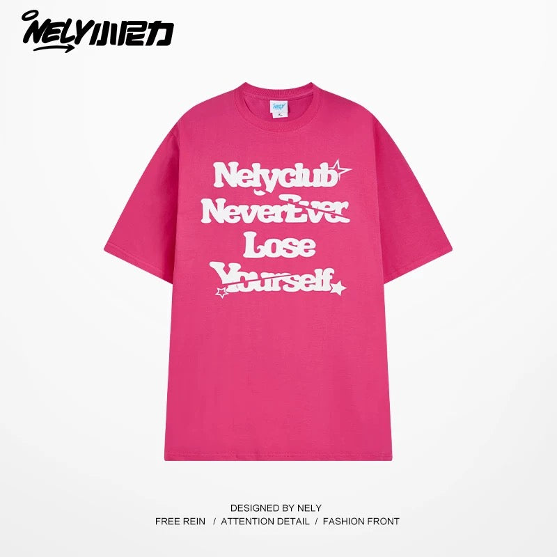 NELY Little Nili tide brand letter American casual short-sleeved men and women T-shirt summer 2025 new cotton loose top