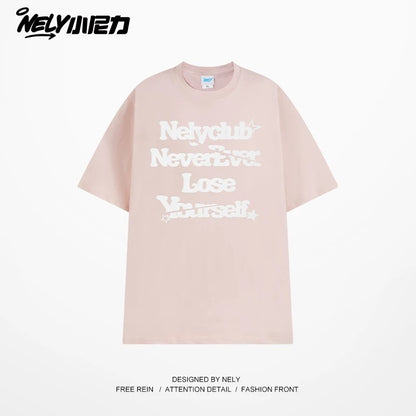 NELY Little Nili tide brand letter American casual short-sleeved men and women T-shirt summer 2025 new cotton loose top