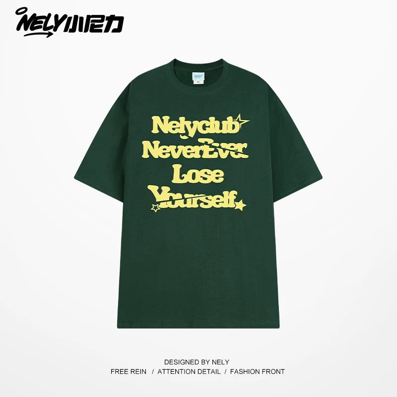 NELY Little Nili tide brand letter American casual short-sleeved men and women T-shirt summer 2025 new cotton loose top