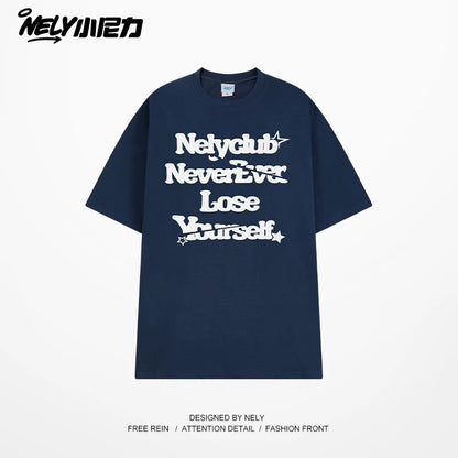 NELY Little Nili tide brand letter American casual short-sleeved men and women T-shirt summer 2025 new cotton loose top
