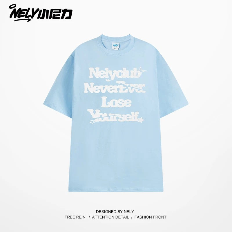 NELY Little Nili tide brand letter American casual short-sleeved men and women T-shirt summer 2025 new cotton loose top