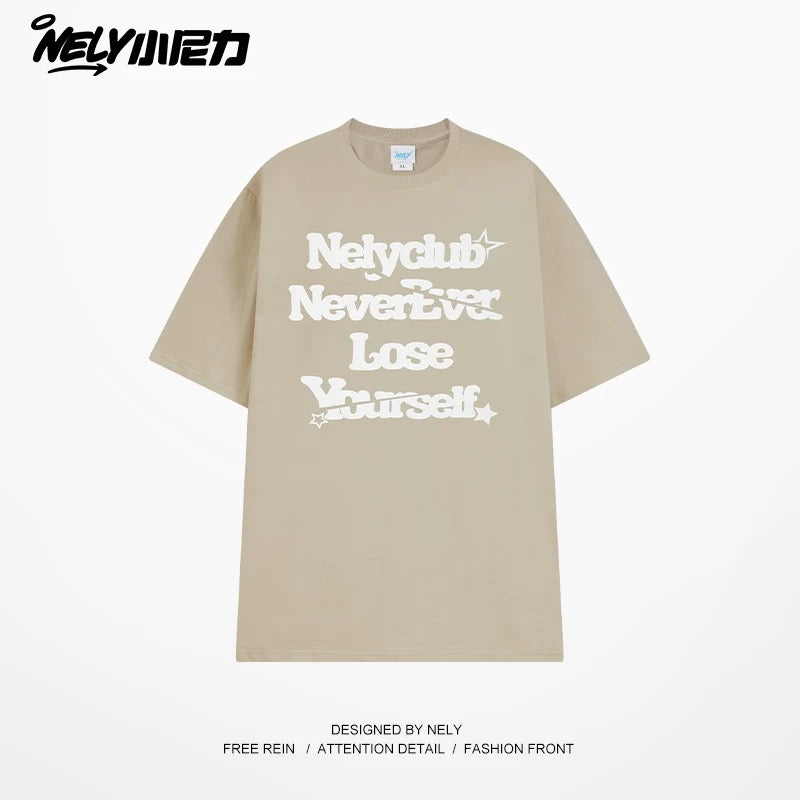 NELY Little Nili tide brand letter American casual short-sleeved men and women T-shirt summer 2025 new cotton loose top