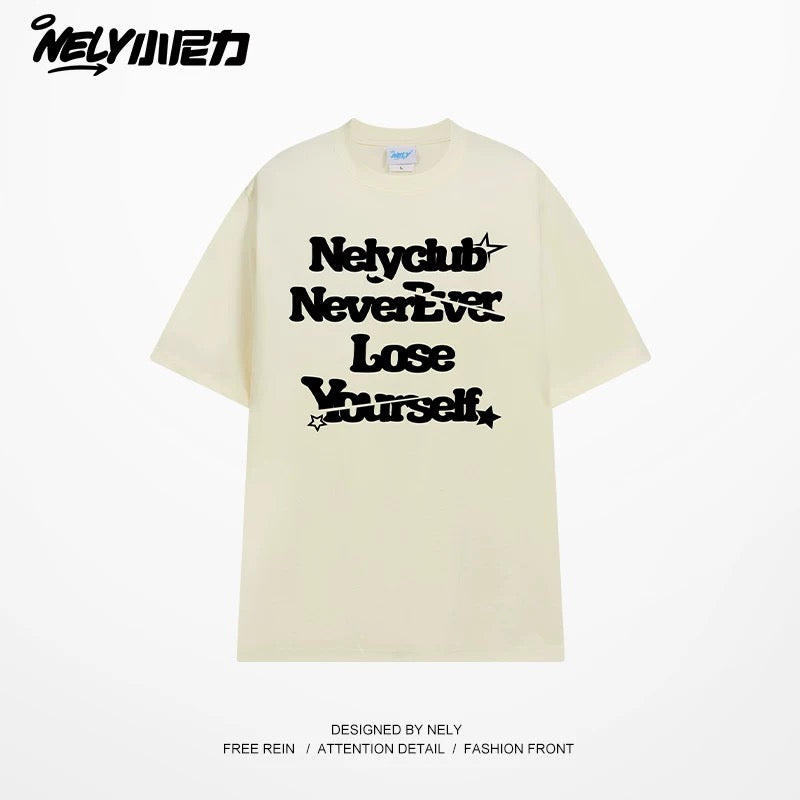 NELY Little Nili tide brand letter American casual short-sleeved men and women T-shirt summer 2025 new cotton loose top