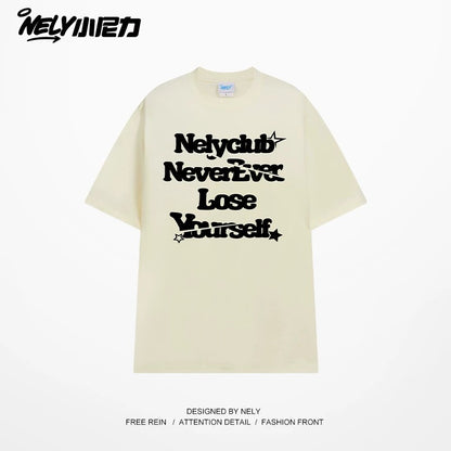 NELY Little Nili tide brand letter American casual short-sleeved men and women T-shirt summer 2025 new cotton loose top