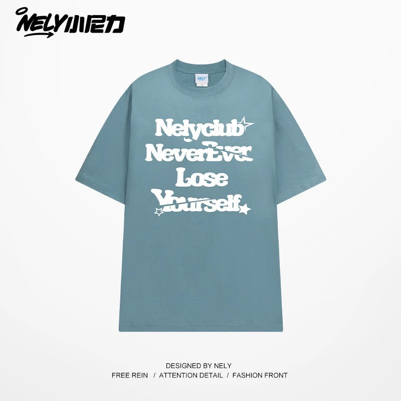 NELY Little Nili tide brand letter American casual short-sleeved men and women T-shirt summer 2025 new cotton loose top