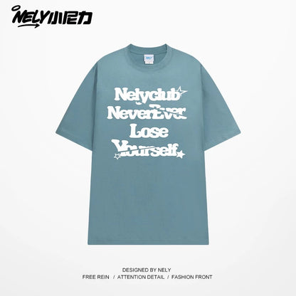 NELY Little Nili tide brand letter American casual short-sleeved men and women T-shirt summer 2025 new cotton loose top