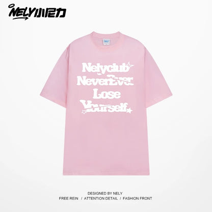 NELY Little Nili tide brand letter American casual short-sleeved men and women T-shirt summer 2025 new cotton loose top