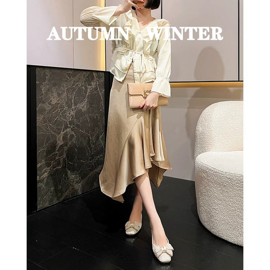 French square-toed shoes for women with shallow mouths 2025 new summer shoes with elegant rhinestone bows and flat-soled elegant scoop shoes