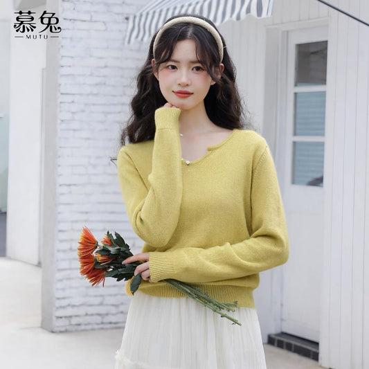 MuTu Petite Loose-fitting Sweater for Women, 2025 Winter New Style, Unique Design, Niche Long-sleeved Knitwear Top