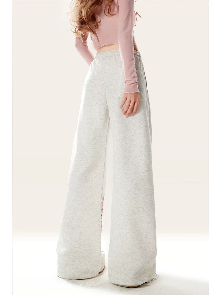 Natural early autumn niche printed gray wide-leg sports pants for women in spring and autumn loose casual lazy style long pants