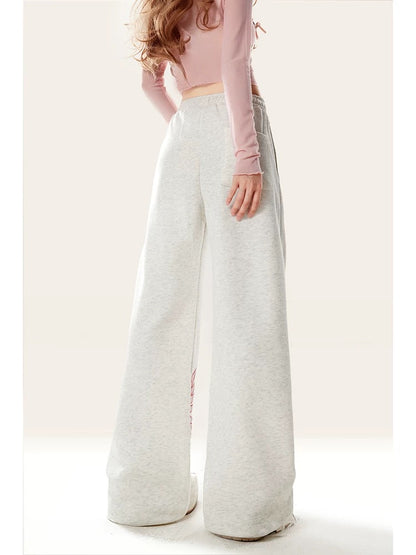 Natural early autumn niche printed gray wide-leg sports pants for women in spring and autumn loose casual lazy style long pants