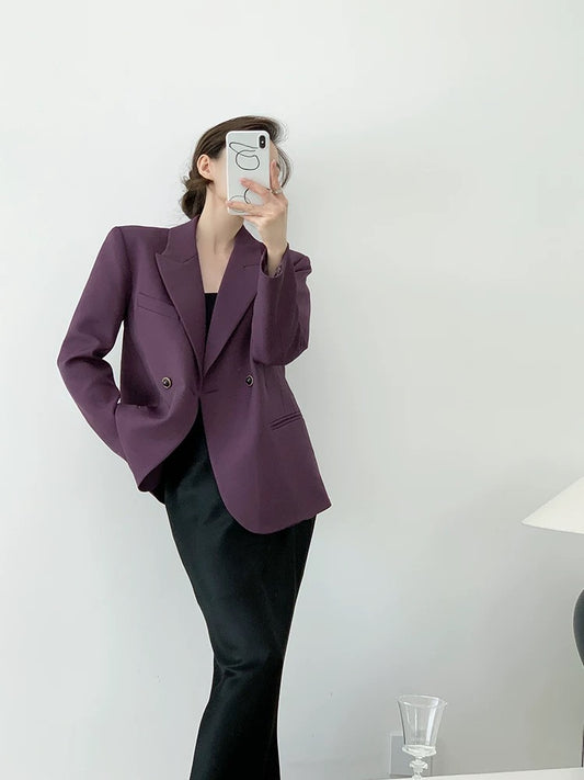 YAHI independent homemade matte twill suit jacket women's spring retro jacquard lining purple top
