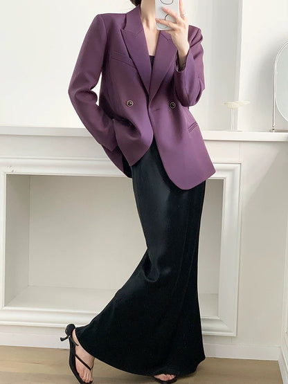 YAHI independent homemade matte twill suit jacket women's spring retro jacquard lining purple top