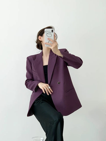 YAHI independent homemade matte twill suit jacket women's spring retro jacquard lining purple top