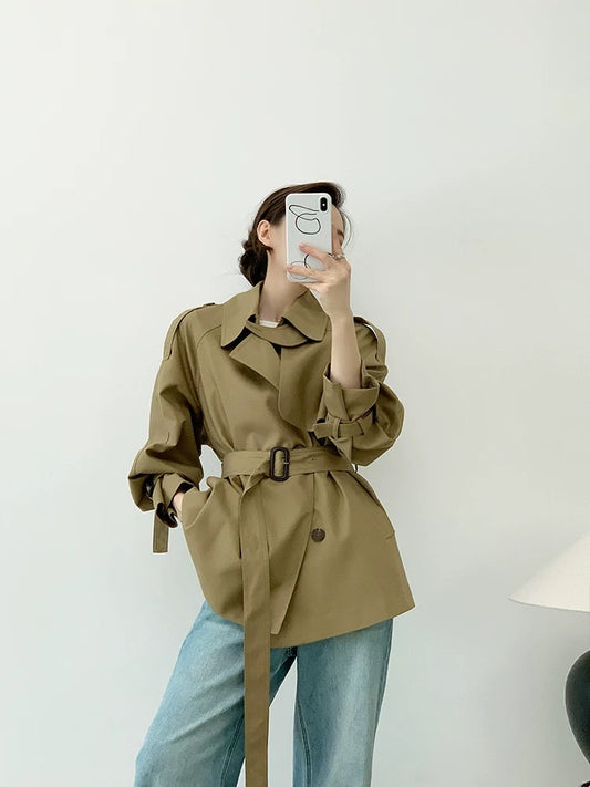 YAHI casual short windbreaker jacket women 2025 spring new double-breasted small high-end khaki coat
