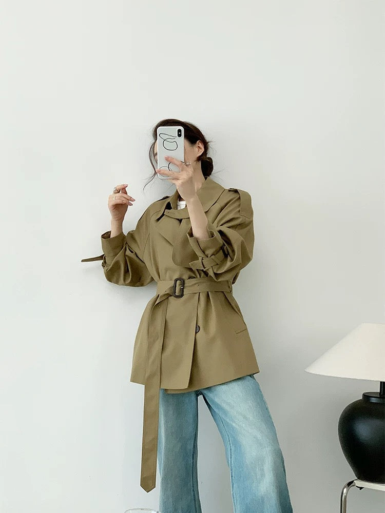 YAHI casual short windbreaker jacket women 2025 spring new double-breasted small high-end khaki coat