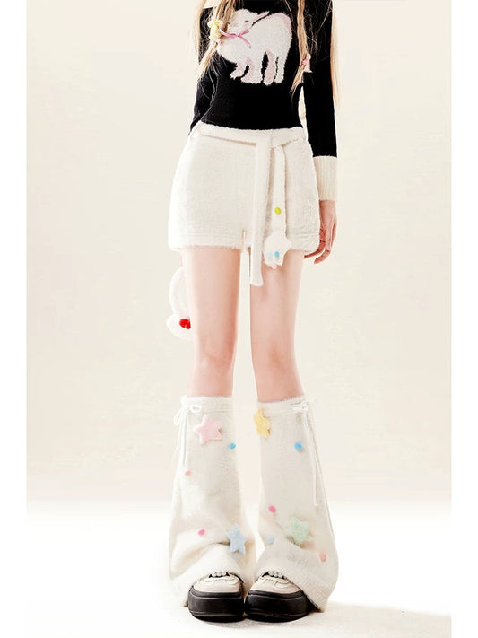 Natural astringent y2k furry white shorts autumn and winter velvet socks set stockings with coat hot girl leggings boot pants