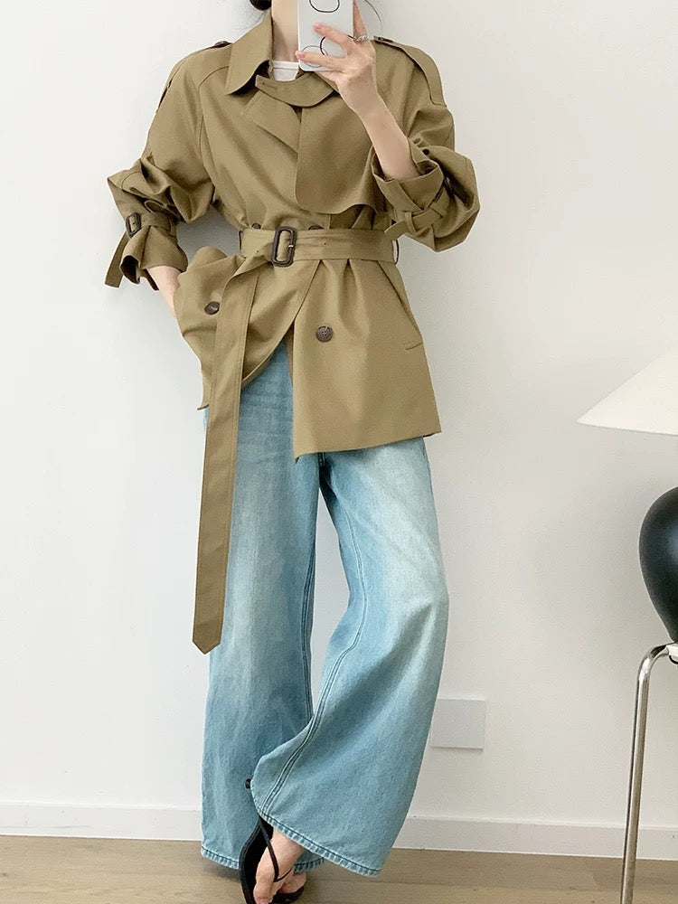 YAHI casual short windbreaker jacket women 2025 spring new double-breasted small high-end khaki coat