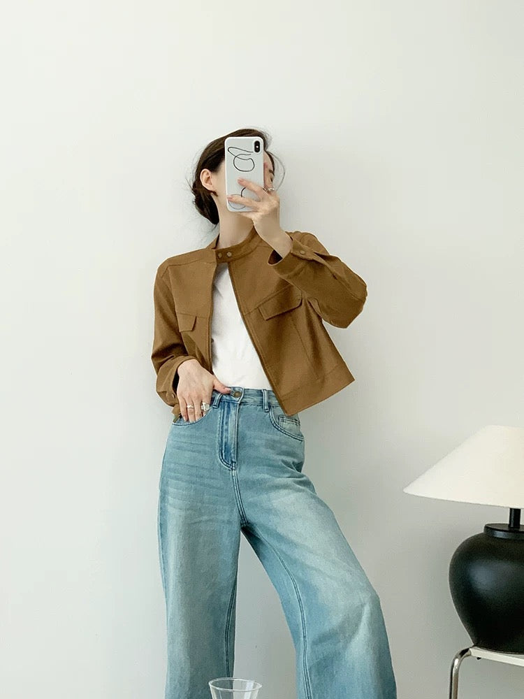 YAHI independent homemade Yanting evening ~ small suede jacket female autumn loose short jacket top