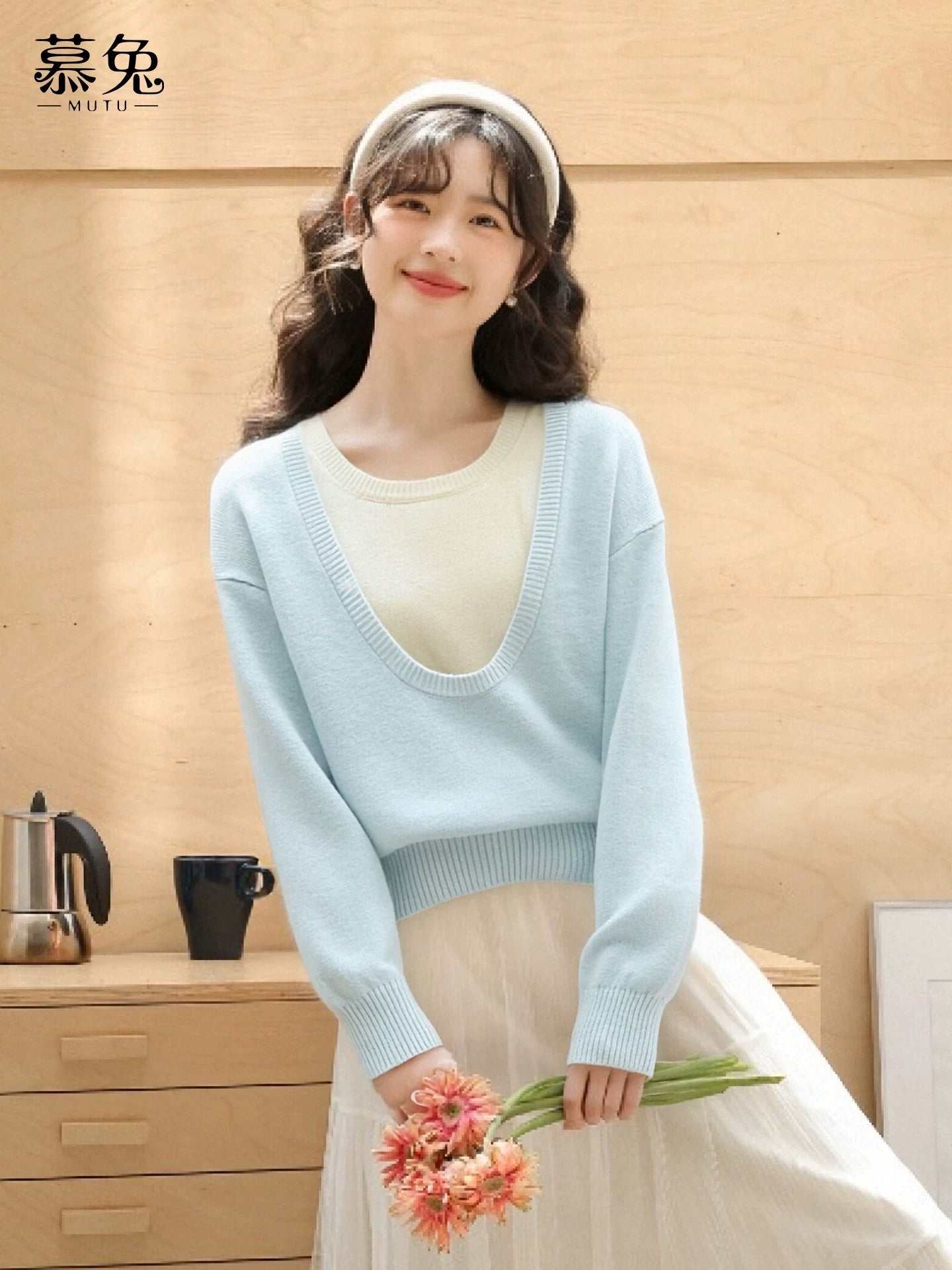 MuTu Sweet Vest Layered Knitted Cardigan Two-Piece Set for Women, 2025 Winter New Gentle Style Top Set