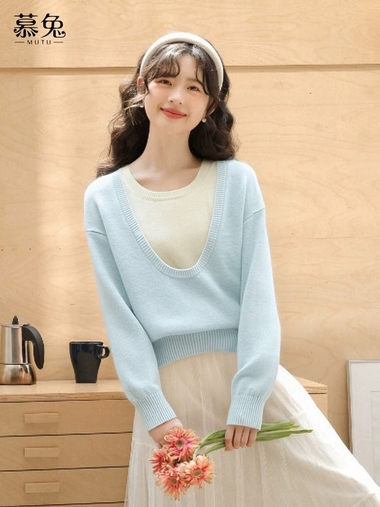 MuTu Sweet Vest Layered Knitted Cardigan Two-Piece Set for Women, 2025 Winter New Gentle Style Top Set