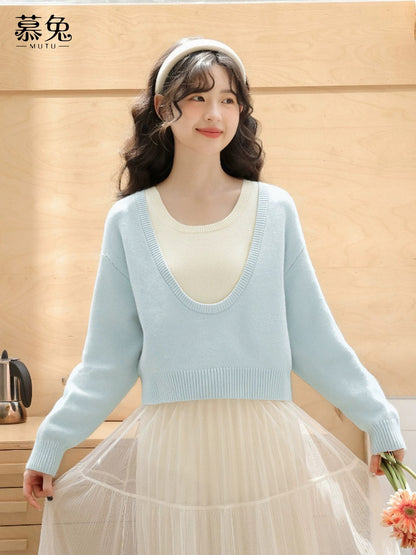MuTu Sweet Vest Layered Knitted Cardigan Two-Piece Set for Women, 2025 Winter New Gentle Style Top Set