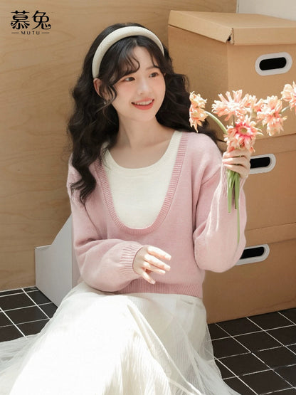 MuTu Sweet Vest Layered Knitted Cardigan Two-Piece Set for Women, 2025 Winter New Gentle Style Top Set