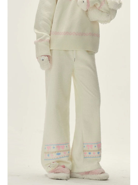 Natural astringent bow plus velvet glutinous rice pants for women autumn and winter 2024 thickened straight slim wide leg loose long pants for small people