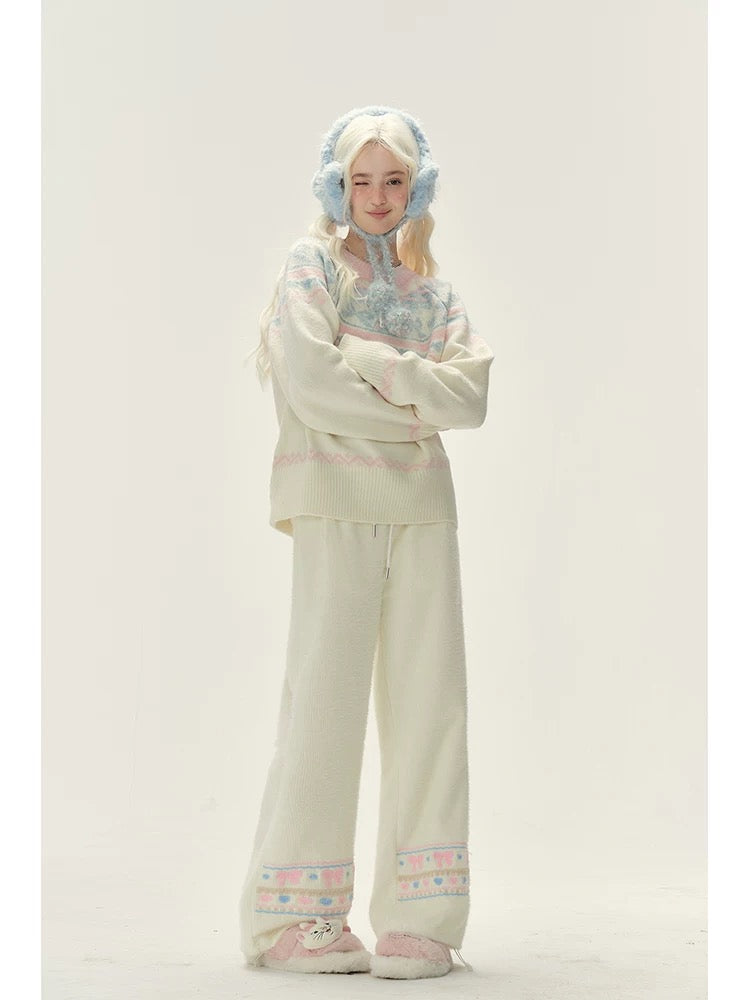 Natural astringent bow plus velvet glutinous rice pants for women autumn and winter 2024 thickened straight slim wide leg loose long pants for small people