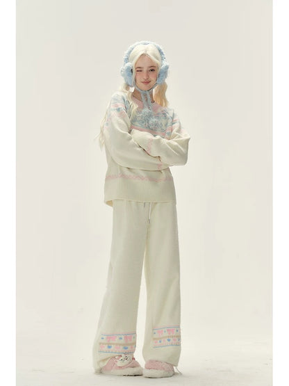 Natural astringent bow plus velvet glutinous rice pants for women autumn and winter 2024 thickened straight slim wide leg loose long pants for small people