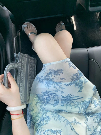 New Chinese style ink print sleeveless dress for women summer new high-end lotus leaf collar temperament short skirt