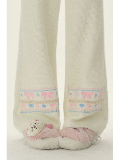 Natural astringent bow plus velvet glutinous rice pants for women autumn and winter 2024 thickened straight slim wide leg loose long pants for small people