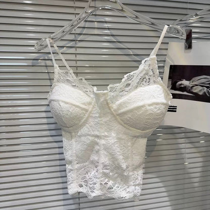 [In Stock] 2026 Spring New Sexy Elegant Lace Crochet Design Slim Fit Bra Pad Camisole