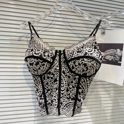 [In Stock] 2026 Spring New Sexy Elegant Lace Crochet Design Slim Fit Bra Pad Camisole