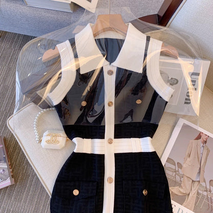Celebrity Xiaoxiang style lapel sleeveless knitted dress women's summer temperament Hepburn style mid-length knee-length skirt light luxury skirt