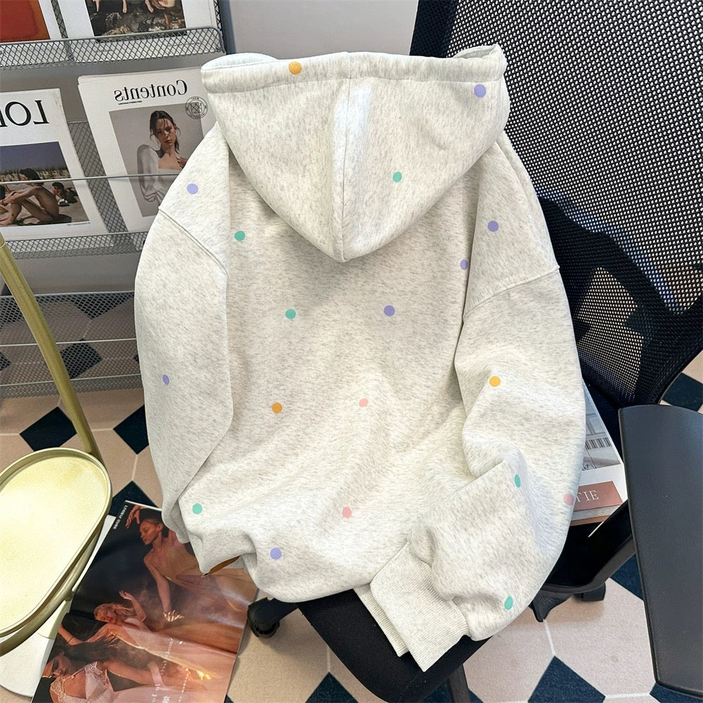High-end and beautiful colorful polka dot bear sweatshirt cardigan for men and women spring and autumn college style cute petite jacket